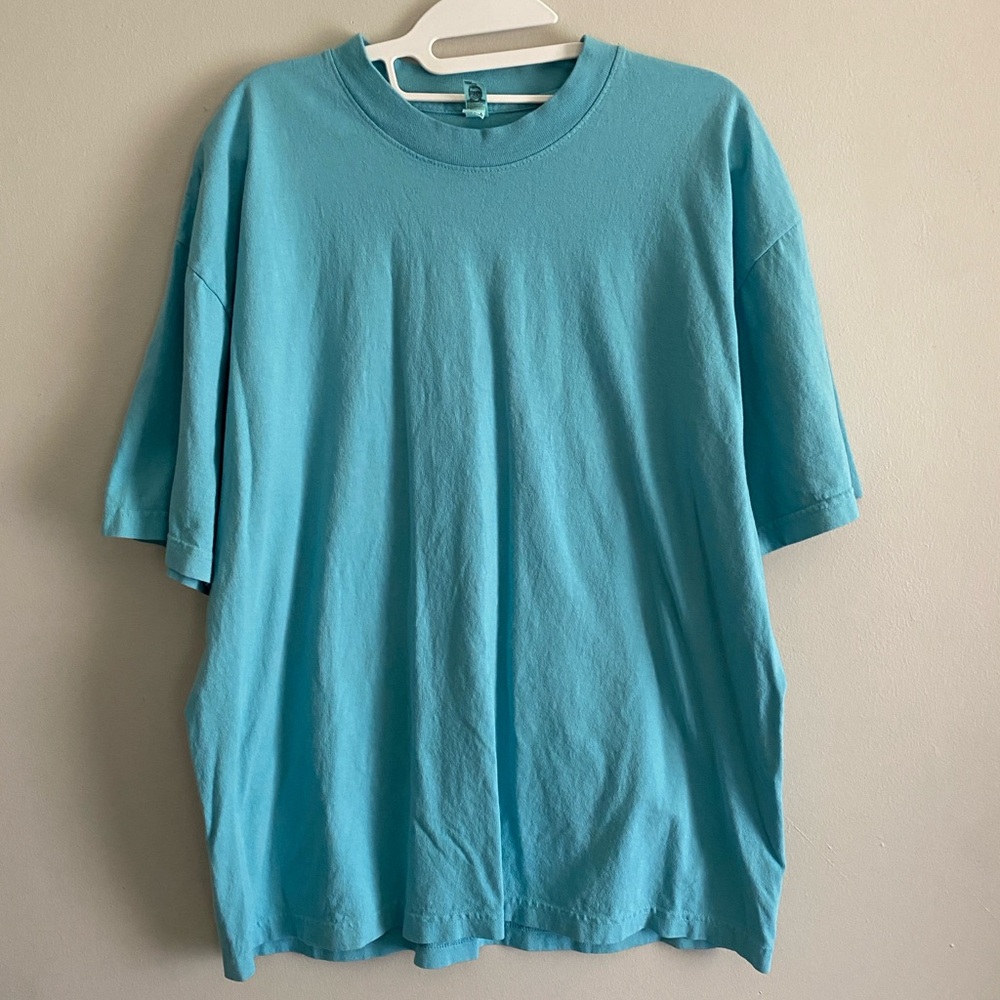 Los Angeles Apparel Blue Short Sleeve Tee with Crew Neck - Unisex, Large (L)